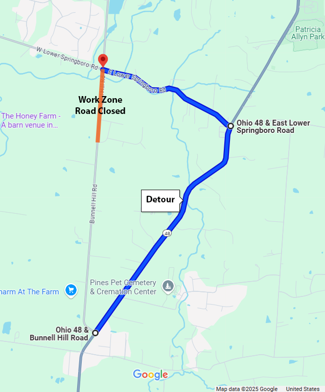 Map showing work zone